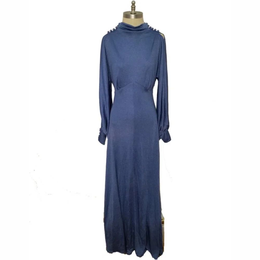 Vtg 70s Split Sleeve Boho Grecian Maxi Dress M
